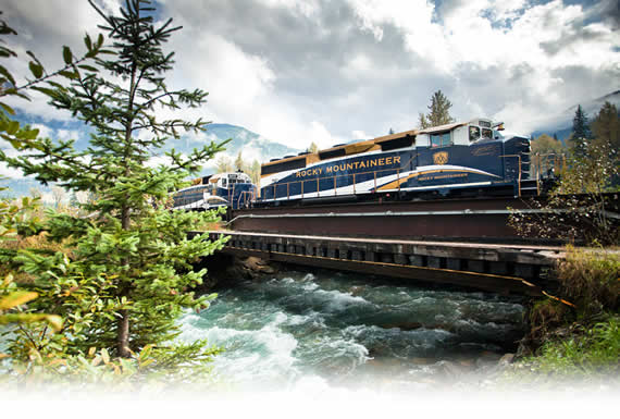 The train running over rushing water